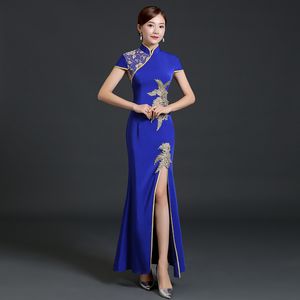Ny kinesisk traditionell klänning orientalisk qipao kortärmad nationell stil fest klänning robe kvinnor kinesisk modern cheongsam klänning