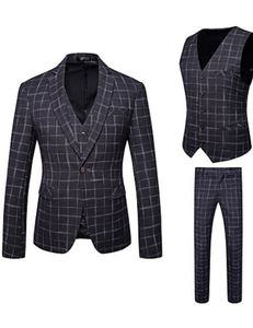 2019 Black Check Suits Men Fashion Wedding Tuxedos 3 Pieces (Jacket+Vest+Pants) Formal Business Custom Made Blazer