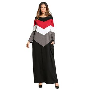 Casual Muslim Abaya Stripe Maxi Dress Kimono Long Robe Gowns Loose Style Plus Size Jubah Ramadan Mellanöstern Islamic Kläder