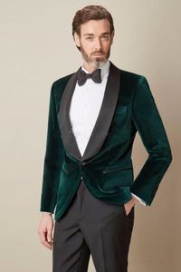 Moda One Button Scuro Verde Velluto Sposo Smoking Dello Sposo Risvolto Groomsmen Uomo Abiti Prom Blazer (Giacca + Pantaloni + Cravatta) 046