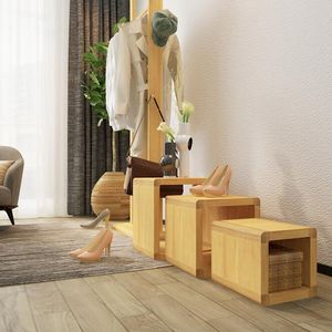 Sgabello in legno massello 3 pezzi / set Mobili per soggiorno Cambia sgabelli per scarpe Panche per bambini su tavolino da tè tipo posteriore Panche corte