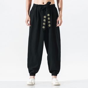 Streetwear Loose Casual Harem Pants Men Cotton Elastic waist Embroidery Trousers Hip Hop Wide leg Mens Quality Chinese