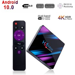 H96 Max Android 10 10.0 TV Box 4GB RAM 32GB ROM RK3318 QUAD CORE 4K 2,4G/5G Двойной полосы WiFi Bluetooth Smart TVBox Media Player 2G16G