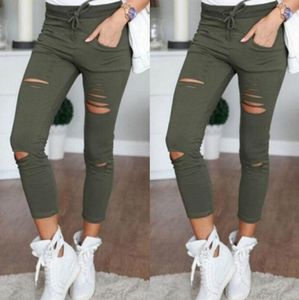 Yeni Bayan Skinny Jeans Kadınlar Denim Delik Artı Boyutu Kalem Pantolon Yüksek Bel Rahat Pantolon Siyah Beyaz Streç Kot Pantolon