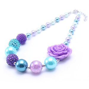 Neueste Design Blau + Lila Farbe Blume Kind Klumpige Halskette Party Geschenk Bubblegume Perle Klumpige Halskette Schmuck Baby Kind mädchen