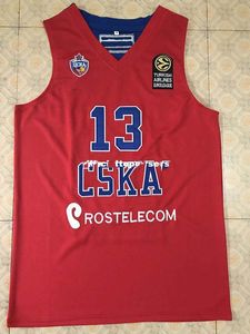 #13 Sergio Rodriguez CSKA Moskva Red Basketball Jersey broderi sömnad Anpassad valfritt nummer och namn Vest Jerseys NCAA