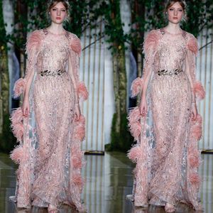 Zuhair Murad Prom Klänningar med Wraps Luxury Fur Beading Sequins Evening Gowns Mermaid Celebrity Red Carpet Fashion Dresses