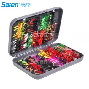 Baits السحر يطير الصيد الذباب كيت تشكيلة تروت باس مع صندوق، 20/100 قطع والجافة / الرطب الذباب، الحوريات، اللافتات، بوبر