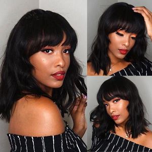 Ishow Short Bob Wigs Straight Human Hair Wigs with Bangs Loose Body Peruvian None Lace Wigs Indian Hair