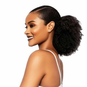 Ludzkie włosy Afro Puff Drawstring Ponytail Krótki Kinky Kręcone Włosów Przedłużanie Bun Donut Chignon Hairpieces 120g Updo Hair Extensions z klipsami