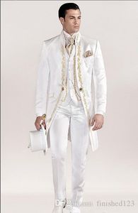 Moda One Button Ricamo Smoking dello sposo Collo alla coreana Abiti da uomo 3 pezzi Blazer da cerimonia nuziale (giacca + pantaloni + gilet) W483