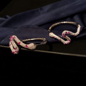 Orecchini in argento sterling 925 alla moda e in stile americano con micro zirconi intarsiati, orecchini a forma di serpente rosso rosa, orecchini placcati in oro 18 carati