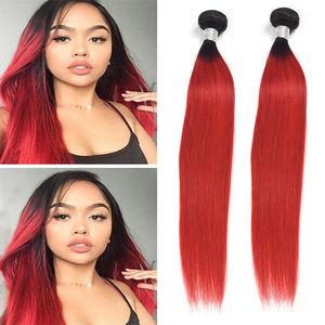 Indian Raw Virgin Human Hair Extensions 2 Bunds 95-100g/Piece Straight 1B Red Ombre Remy Hair Partihandel Ruyibeauty 1B/Röd