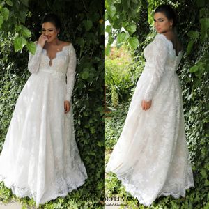 2020 New Arrival Wedding Gowns Lace Tulle Applique Button Plus Size Wedding Dresses Floor Length Long Length V Neck Sashes Bridal Gowns