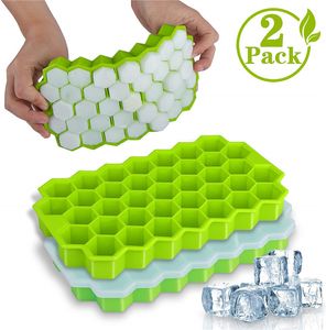 Ice Cube Trays with Lids 2-Pack 74 Ice Cubes Food Grade Silica Gel Flexible BPA Free Ice Cube Molds for Chilled Drinks, Whiskey & Cocktails