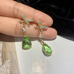 Brincos de água de gota de moda para meninas brilhando cristal 925 agulha de prata brinco jóias de luxo arco de pérola longa