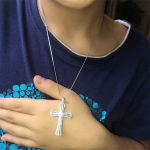 Vintage Big Male Cross pendant necklace 925 Sterling silver 5A zircon Cz Party wedding Cross Pendant for men Luxury JewelryHandmade Big Male