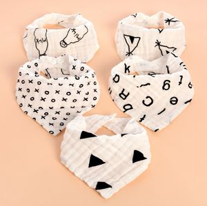 INS Babylätzchen 100 % Baumwolle Dreieckstuch 4 Schichten Neugeborenes Spucktuch Baby Schal Bandanas Weiß Schwarz 16 Designs optional DHW3758