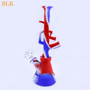 11'' AK47 water pipe hookah straight bong non fading colorful silicone bubbler shisha glass bongs oil rig with glass bowl and 14MM titanium nail