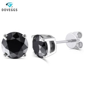 DoveGgs Sterling Solid 925 Silver 2CTW 6.5mm Svart Runda Moissanit Diamond Stud Örhängen för Kvinnor Tryck tillbaka örhängen Smycken CJ191203