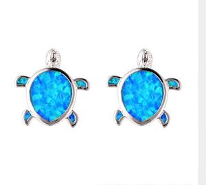Carino intarsiato blu opale piccoli orecchini a bottone tartaruga per le donne ragazza bambini bambini 925 argento matrimonio gioielli animali belle tartarughe borchie