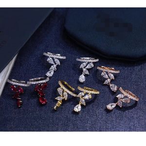 Moda- 925 Sterling Silver Ear Cuff na moda Personalidade Luxo cúbicos brincos de zircão clipe para Mulheres Jóias Red Corundum