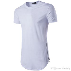 New Trends Men T shirts Super Longline Long Sleeve T-Shirt Hip Hop Arc hem With Curve Hem Side Zip Tops tee