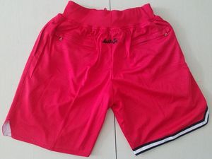 Nytt team 96-97 Vintage BaseKetball Shorts Zipper Pocket Running Clothes Red Color Just Done Size S-XXL