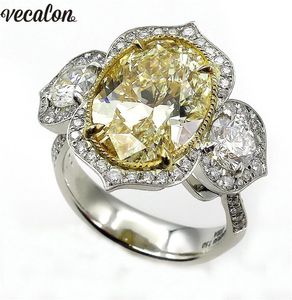 Vecalon blomma lova ring 925 sterling silver 5a zircon cz engagemang bröllop band ringar för kvinnor män smycken party present