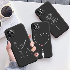 Black Sexy Lines Art Rose Heart Soft Silicone Phone Case Coque For iPhone 11 Pro Max 6 5SE 7 8Plus X XS XR Cover Soft TPU Shell