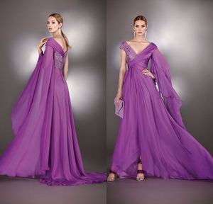 New Designer Purple Chiffon Evening Dresses Beaded V Neck Pleated Elegant Formal Prom Party Gowns Vestidos De Fiesta Custom Made