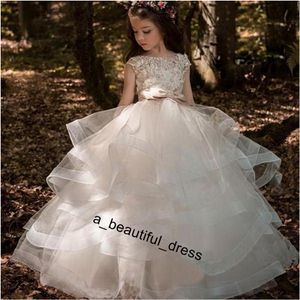 New Arabic Floral Lace Flower Girl Dresses Ball Gowns Child Pageant Dresses Long Train Beautiful Little Kids FlowerGirl Dress Formal FG1302