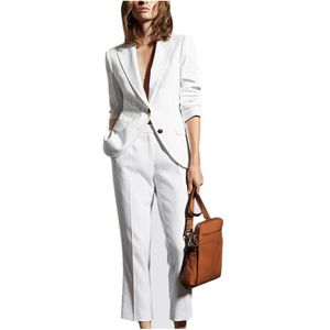Kadın Pantolon Suits Beyaz Bussiness Resmi Zarif 2 Parça Set Blazers ve Pantolon Ofis Bayanlar
