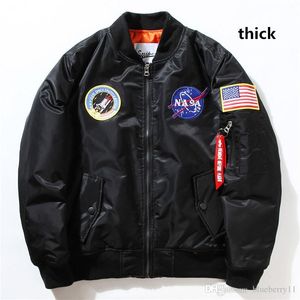 Outono-Flight Pilot Jacket Casaco Preto Verde Bomber Ma1 Homens Jaquetas Bomber Nasa Bordados Casacos de Beisebol com Zíper M-XXL