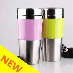 Stainless Steel Car Electric Cup Portable Travel Electric Kettle Coffee Tea Water Heater Auto Home with Lid Pink Yellow HHA212