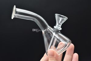 Small Bubbler Cheap Beaker Bong Water Pipe Dab Recycler Oil Rig with Downstem bowl Mini poratable oil burner bong 11cm tall 2pcs