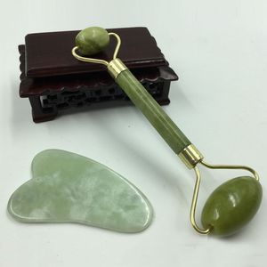 Natur Jade Massagerollen Gua Sha Brett Set Gesichtsmassage Verhindern Falten Doppelkopfmassagegerät Ganzkörper Schabebrett BH1737 TQQ