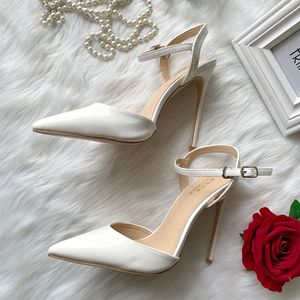 Ücretsiz nakliye ücreti yeni stil Tasarımcı topuklu beyaz rugan slingback noktası ayak yüksek topuklu 12cm 10cm 8 cm yeni seksi lade kadınlar ayakkabı pompaları