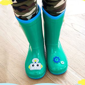 Hot Sale-Candy Color Rain Boots Cute Boy Girl Baby Kids Recorder Robots Tryck Vattentäta Skor 2016 Nya Kinderen Regenlaarzen Två robotar