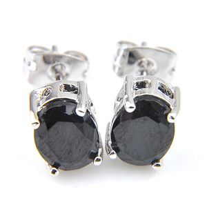 LuckyShine 4-Prong Oval obsidian Gems Stud 925 Sterling Silver Plated Black Zircon For Women mens Stud Earrings Holiday gift Free Shippin