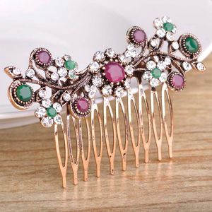 Vintage Turkish Wedding Accessories For Bridal Rhinestone Crystals Flower Floral Hair Combs Hair Jewelry For Women Girls