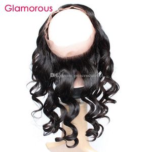 Glamorous capelli umani brasiliani 360 frontale con i capelli del bambino 8-20 in onda sciolta peruviano malese indiano capelli eurasiatici 360 chiusura frontale in pizzo