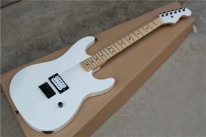 Guitarra Pickup Puente al por mayor-Guitarra eléctrica blanca personalizada en fábrica con el puente fijo Recogida H Hardware Negro arce diapasón puede ser personalizado