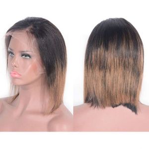 Mongolian Lace Front Wig 130% Density Straight Human Hair 1b/4/27 Short Hair Wigs Pre Plucked