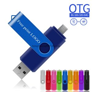 USB Flash Drives OTG Pen Drive 32GB Multi-Color 16GB Pendrive Personalizado Usb Stick para Smartphone Metal Logo Spin Android