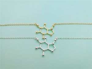 Molécula de café geométrica pingente colar moléculas químicas colar ciência estrutura química colares para enfermeira jóias