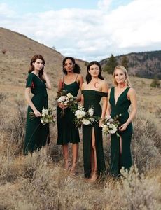 2020 Modest Dark Green Cheap Bridesmaids Dresses V-neck Open Back Country Wedding Dress Maid Of Honor Gowns Prom Party Evening Gowns