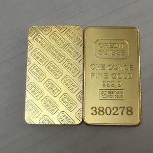 10 Pcs Non Magnetic Coin Credit Suisse 1 OZ 24K Gold Plated Decoration Collectible Bar With Different Serial Laser Number