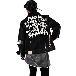 2019 Street Clothing Hip Hop Style Jacken und Mäntel Jeansjacke Herren Lochkleidung Baumwolljeans