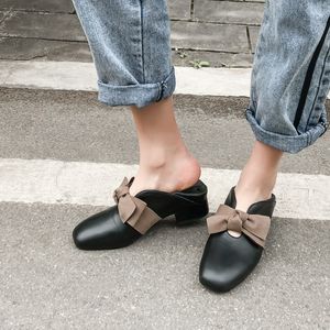 Hot Sale- New Arrival Spring Fashion Big Ribbon Bowtie Leather Women For Loafers Shoes Office Dress Casual Mules Shoes Flat Shoes